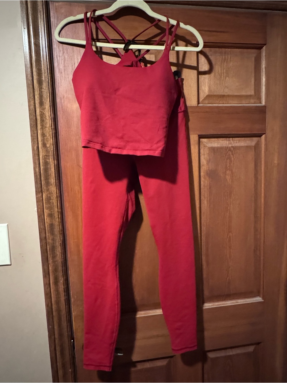 Fabletics Red Strappy Tank and High-Waist Leggings Set small stain leggings
